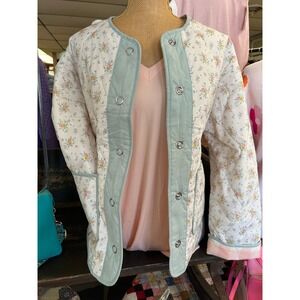 Floral Quilted Cotton Jacket Sage Green Pink Gingham Lining Snap Front B6SJ1005